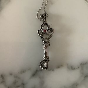 2 1/2” Rose Quartz & Rhodolite Garnet Sterling Silver Key Pendant Necklace